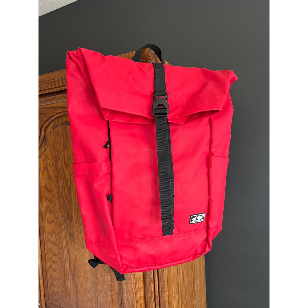 Eddie Bauer Camano Roll Top Backpack Red Polyester Laptop Sleeve Hiking Travel